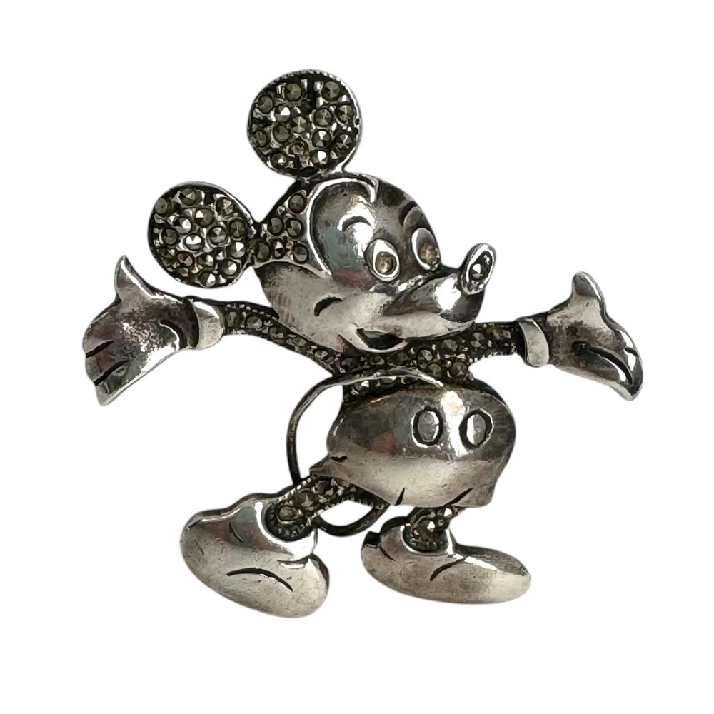 Vintage Mickey Mouse Brooch Marcasite Sterling Silver Disney Land Pin‎ 925